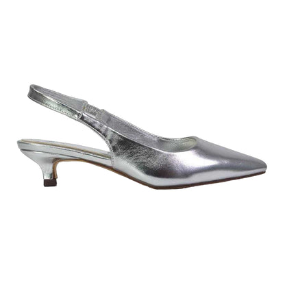 Metallic Silver - Side - XY London Womens-Ladies Avalone Metallic Kitten Heel Sandals