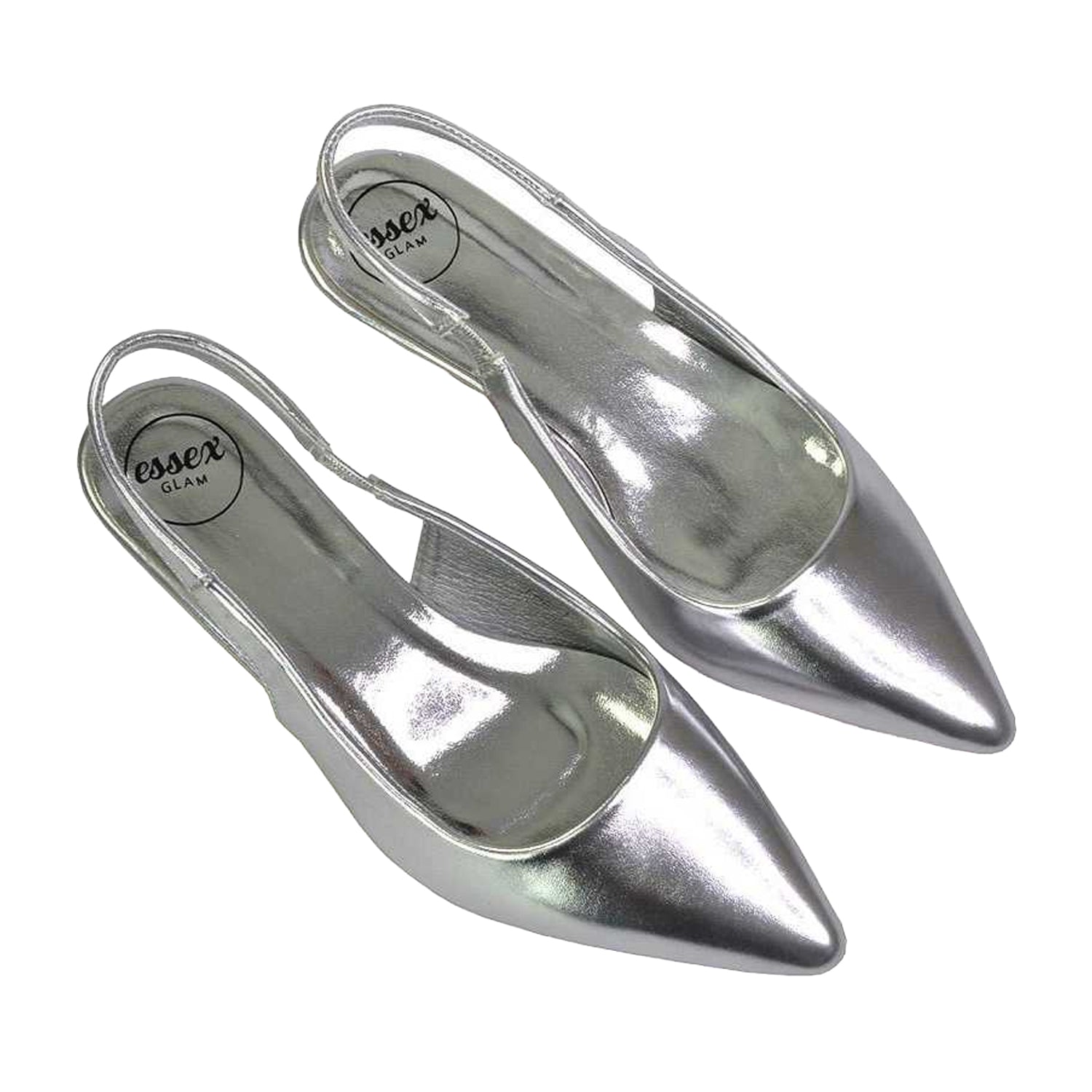 Metallic Silver - Pack Shot - XY London Womens-Ladies Avalone Metallic Kitten Heel Sandals