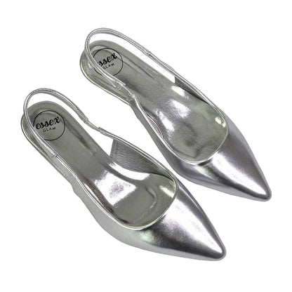 Metallic Silver - Pack Shot - XY London Womens-Ladies Avalone Metallic Kitten Heel Sandals