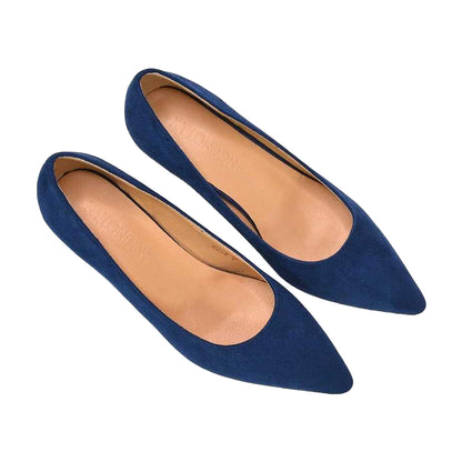Navy - Close up - XY London Womens-Ladies Cali Suedette Pointed Kitten Heel Court Shoes