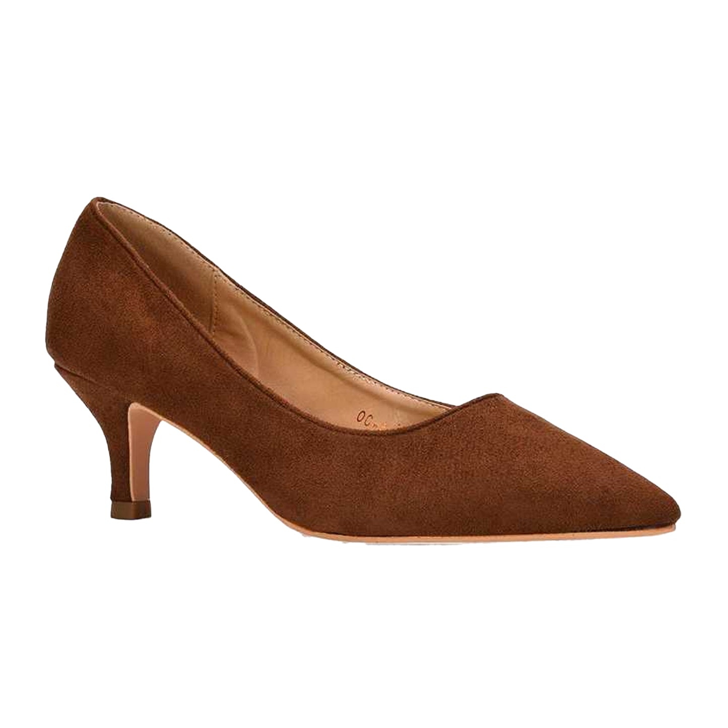 Brown - Front - XY London Womens-Ladies Cali Suedette Pointed Kitten Heel Court Shoes