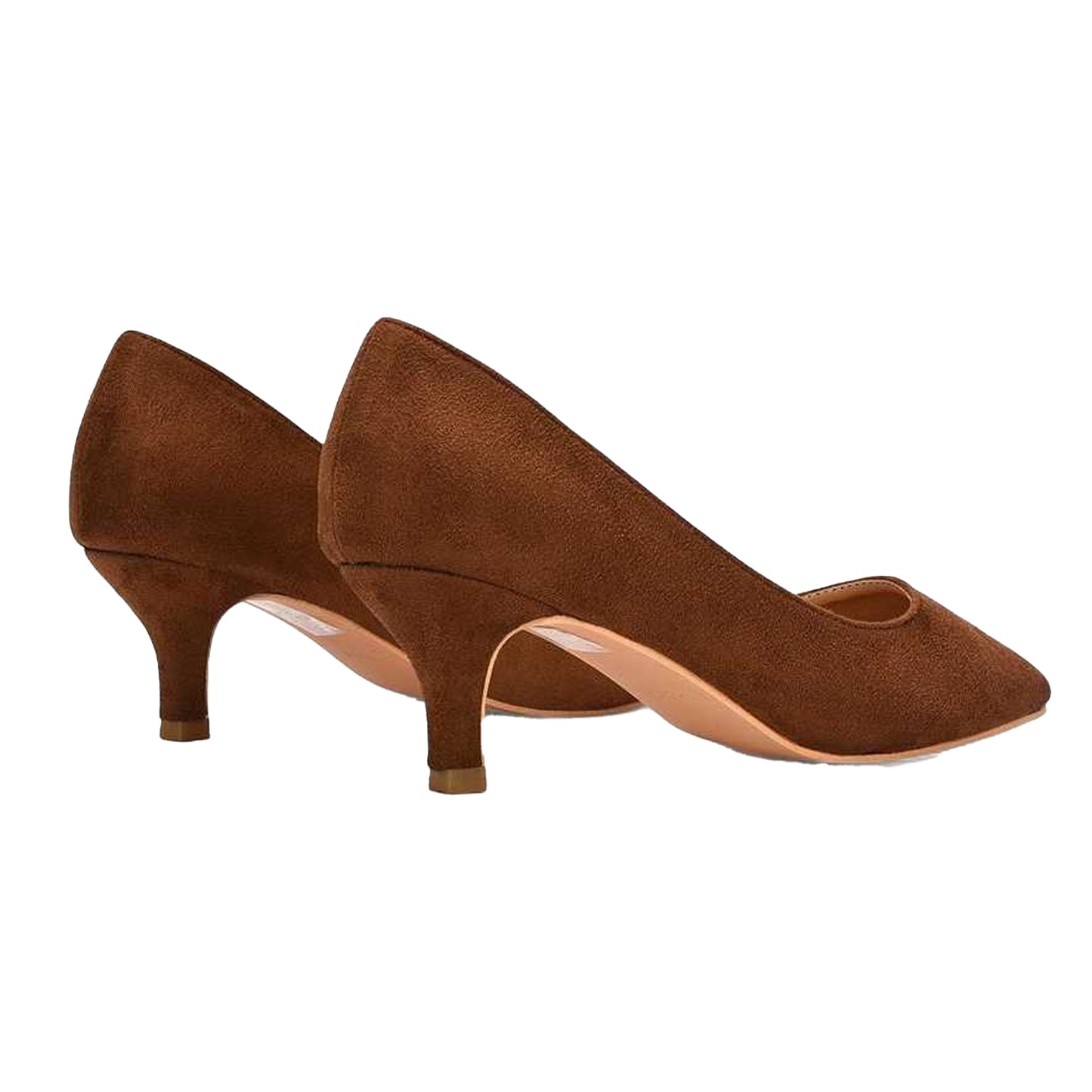 Brown - Back - XY London Womens-Ladies Cali Suedette Pointed Kitten Heel Court Shoes