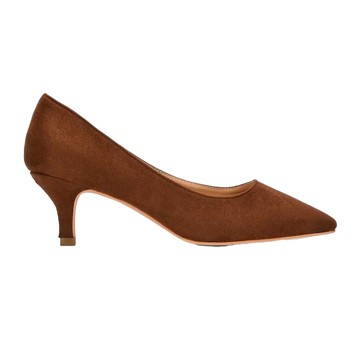 Brown - Side - XY London Womens-Ladies Cali Suedette Pointed Kitten Heel Court Shoes