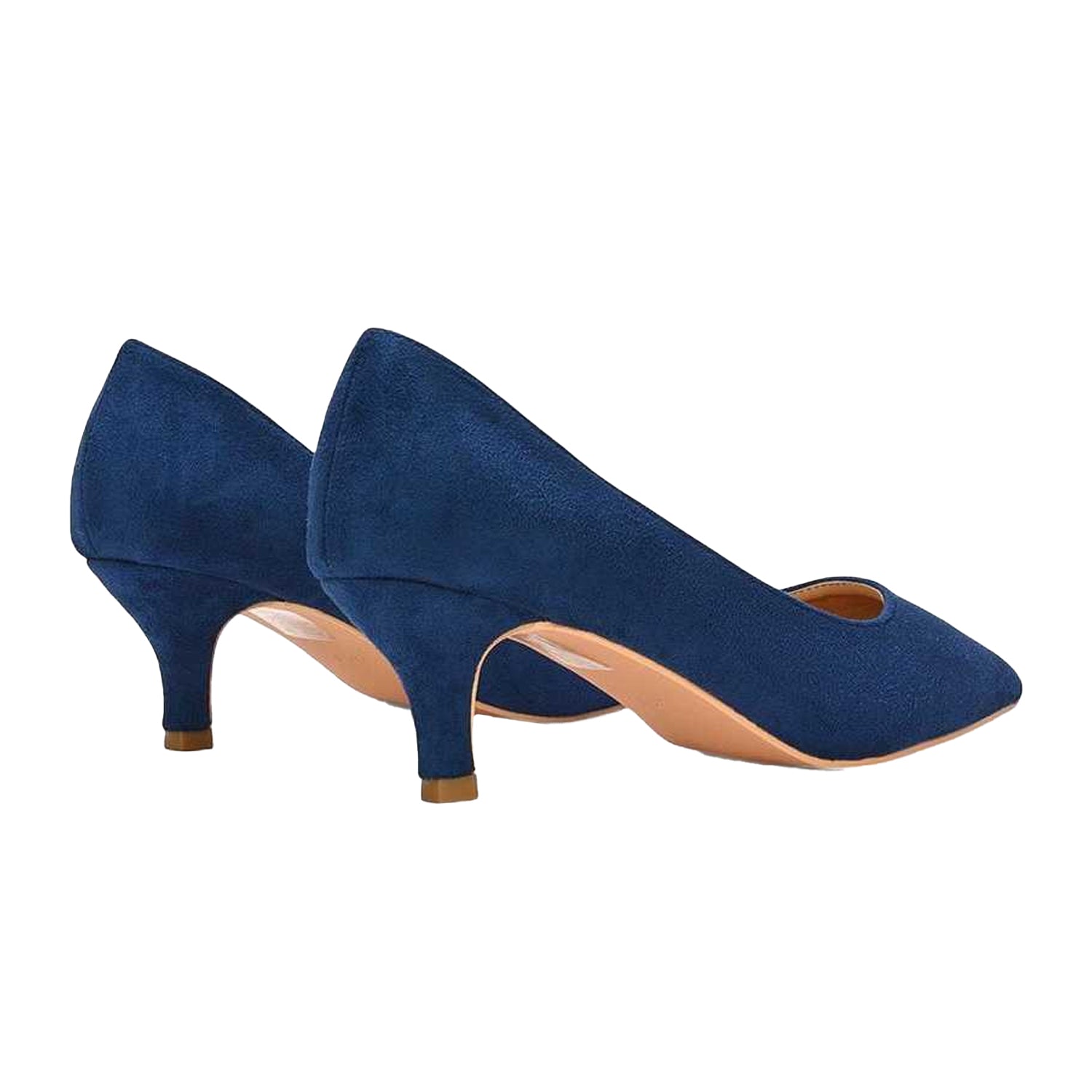 Navy - Back - XY London Womens-Ladies Cali Suedette Pointed Kitten Heel Court Shoes