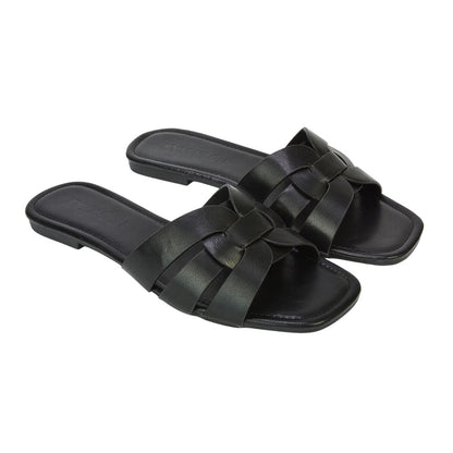 Black - Side - XY London Womens-Ladies Luci Square Toe Strappy Sandals