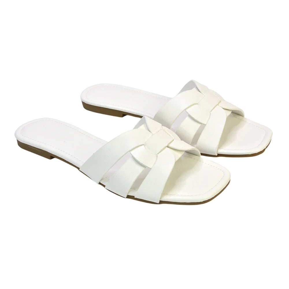 White - Side - XY London Womens-Ladies Luci Square Toe Strappy Sandals