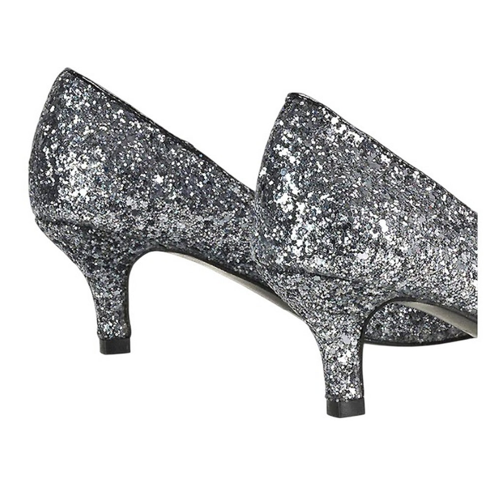 Black - Back - XY London Womens-Ladies Gwyneth Glitter Kitten Heel Court Pumps