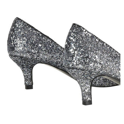 Black - Back - XY London Womens-Ladies Gwyneth Glitter Kitten Heel Court Pumps