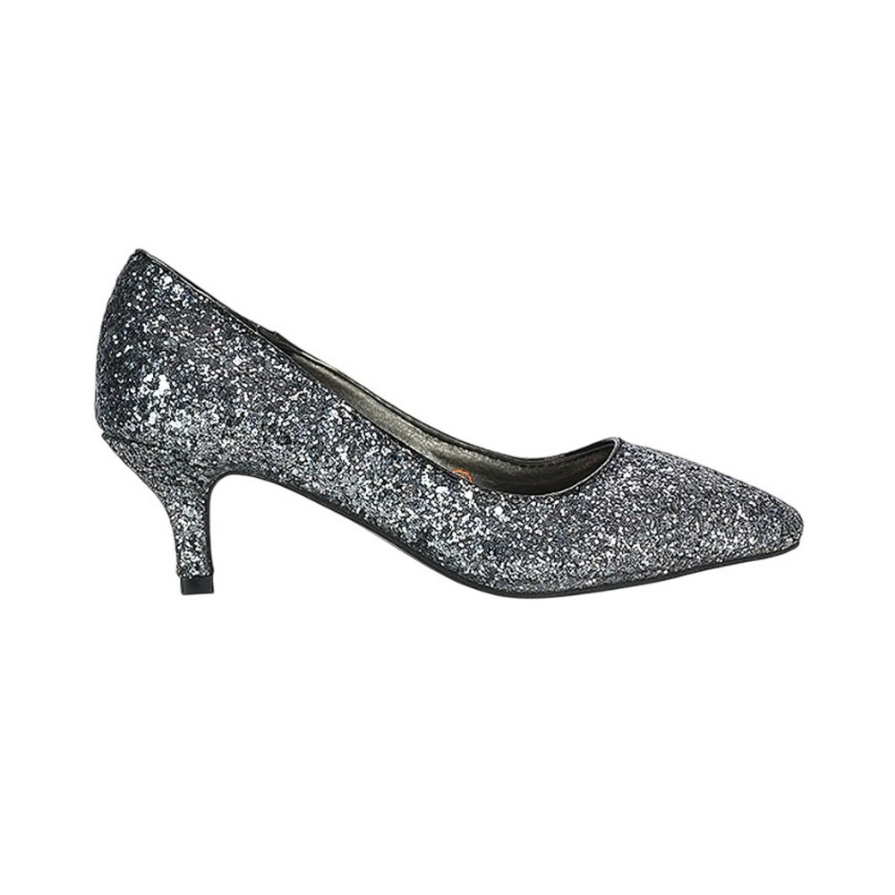 Black - Side - XY London Womens-Ladies Gwyneth Glitter Kitten Heel Court Pumps
