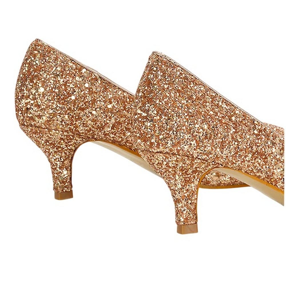 Rose Gold - Back - XY London Womens-Ladies Gwyneth Glitter Kitten Heel Court Pumps