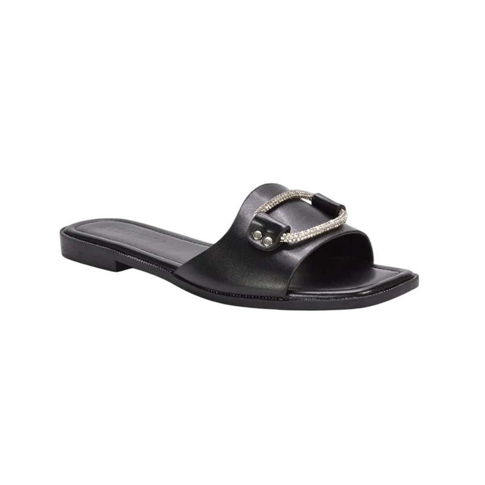 Black - Front - XY London Womens-Ladies Annie Sparkle Diamante Flat Sliders