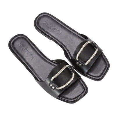 Black - Lifestyle - XY London Womens-Ladies Annie Sparkle Diamante Flat Sliders