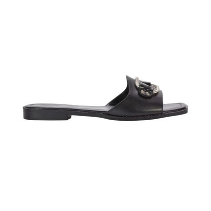 Black - Back - XY London Womens-Ladies Annie Sparkle Diamante Flat Sliders
