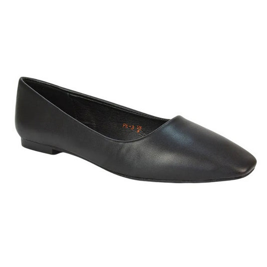 Black - Front - XY London Womens-Ladies Maci Square Toe Ballerina Flats