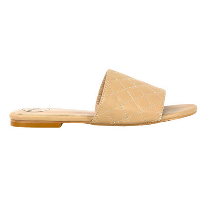 Nude - Front - XY London Womens-Ladies Saylor Quilted Strappy Flat Sliders
