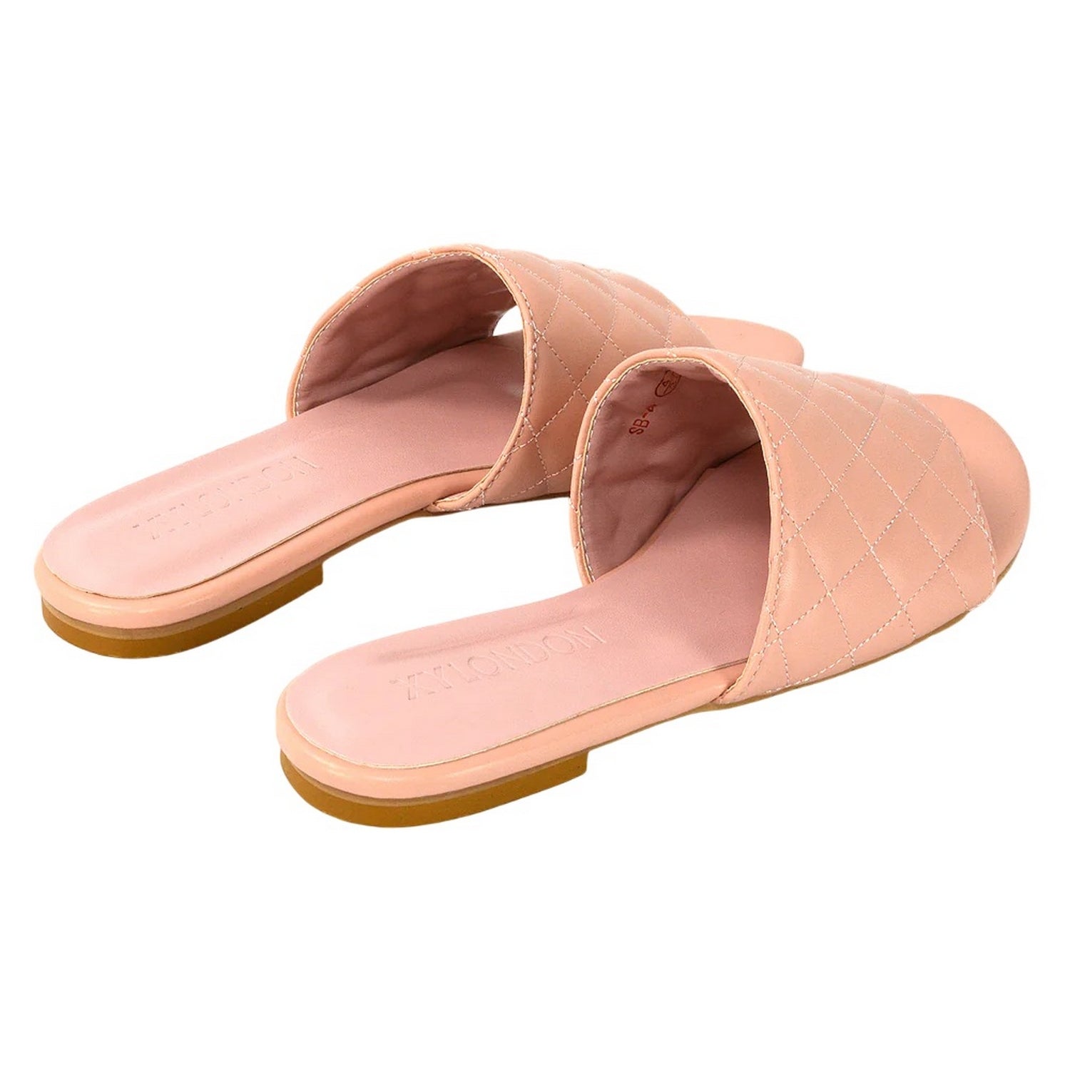 Pink - Back - XY London Womens-Ladies Saylor Quilted Strappy Flat Sliders
