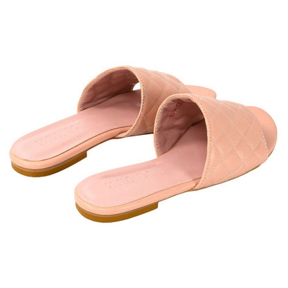 Pink - Back - XY London Womens-Ladies Saylor Quilted Strappy Flat Sliders