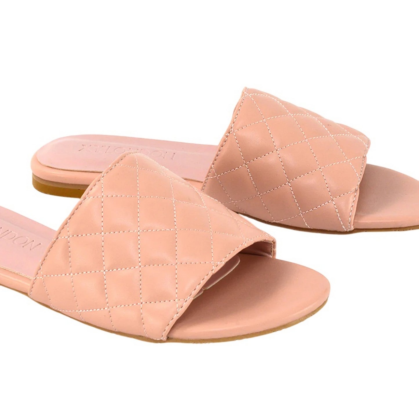 Pink - Side - XY London Womens-Ladies Saylor Quilted Strappy Flat Sliders