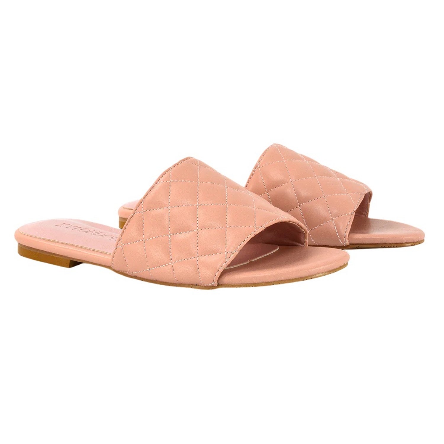 Pink - Lifestyle - XY London Womens-Ladies Saylor Quilted Strappy Flat Sliders