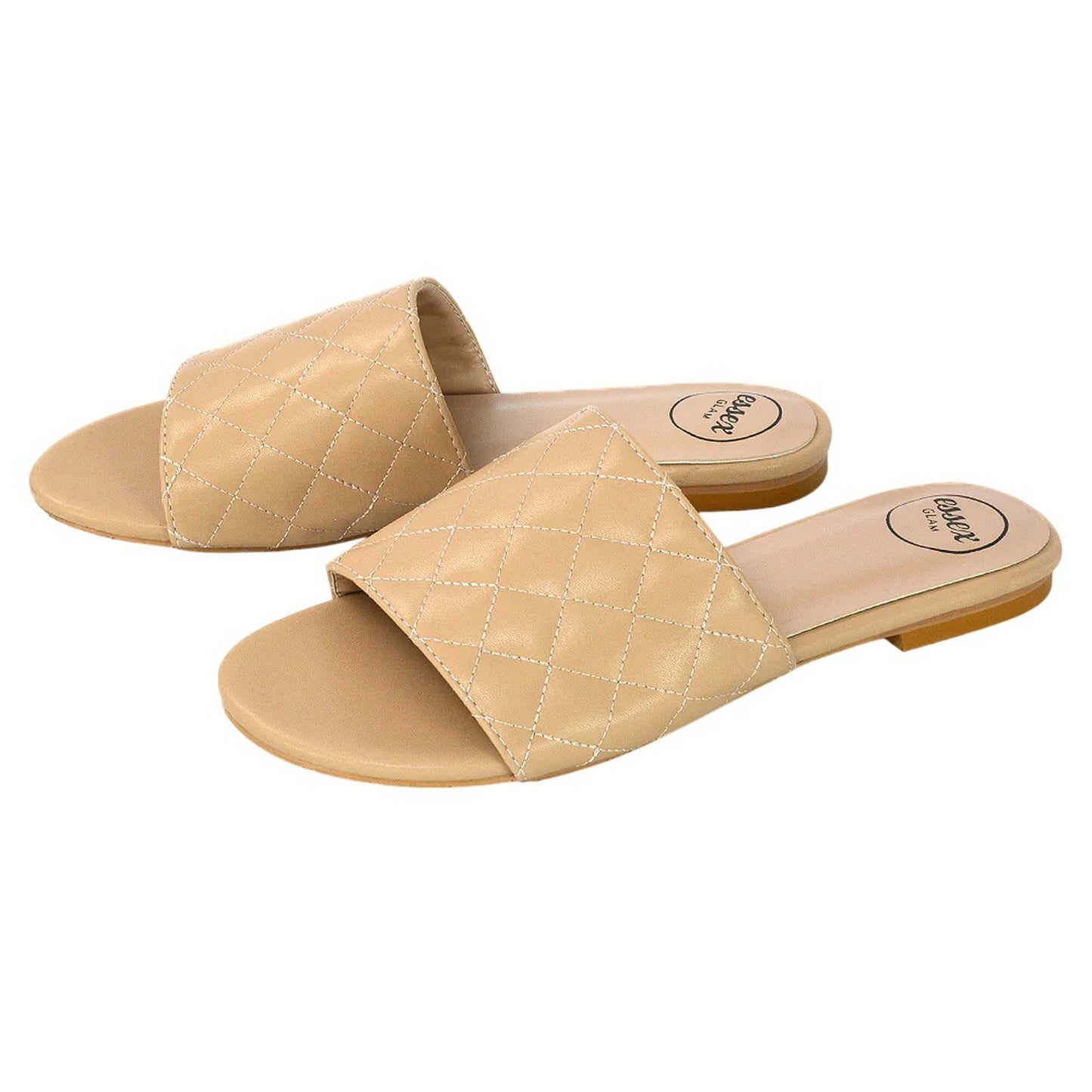 Nude - Side - XY London Womens-Ladies Saylor Quilted Strappy Flat Sliders