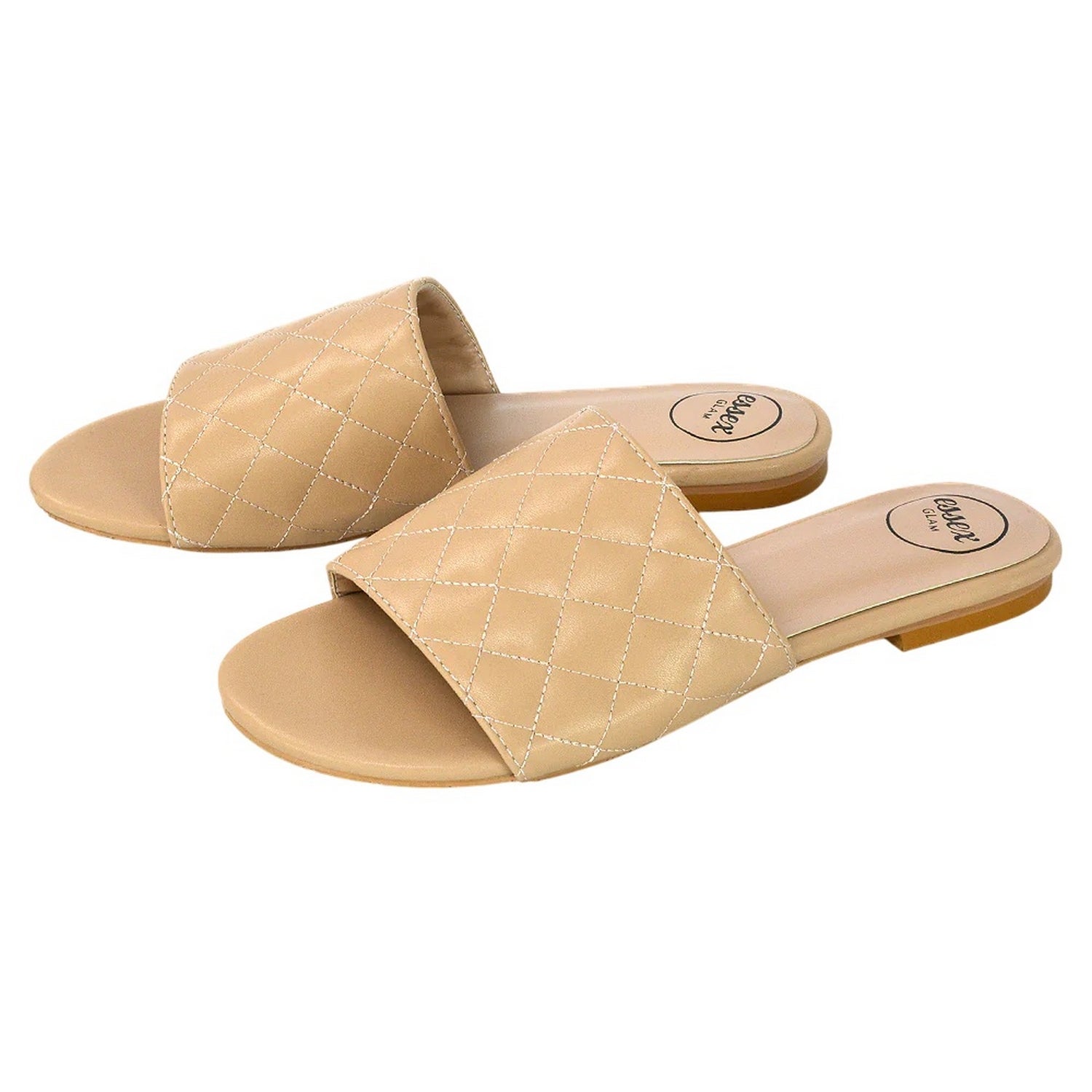 Nude - Side - XY London Womens-Ladies Saylor Quilted Strappy Flat Sliders