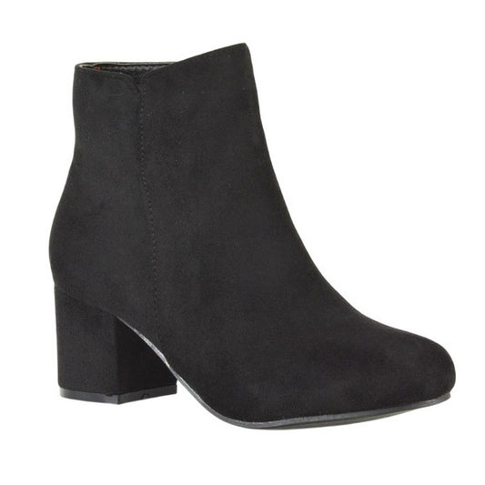 Jet Black - Front - XY London Womens-Ladies Saffy Suedette Zip Medium Block Heel Ankle Boots