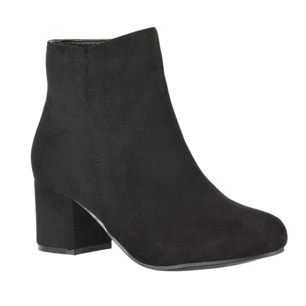 Jet Black - Front - XY London Womens-Ladies Saffy Suedette Zip Medium Block Heel Ankle Boots