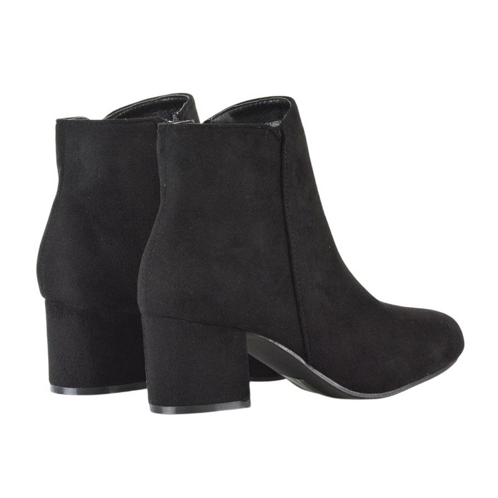 Jet Black - Back - XY London Womens-Ladies Saffy Suedette Zip Medium Block Heel Ankle Boots