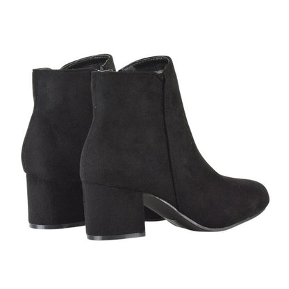 Jet Black - Back - XY London Womens-Ladies Saffy Suedette Zip Medium Block Heel Ankle Boots
