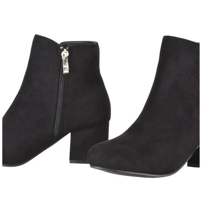 Jet Black - Pack Shot - XY London Womens-Ladies Saffy Suedette Zip Medium Block Heel Ankle Boots