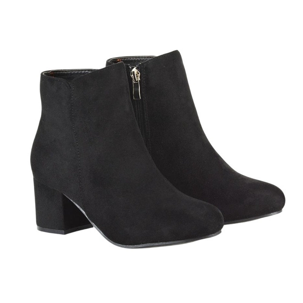 Jet Black - Lifestyle - XY London Womens-Ladies Saffy Suedette Zip Medium Block Heel Ankle Boots