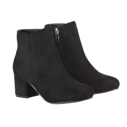 Jet Black - Lifestyle - XY London Womens-Ladies Saffy Suedette Zip Medium Block Heel Ankle Boots