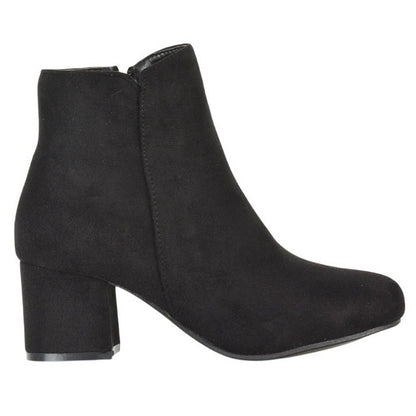 Jet Black - Side - XY London Womens-Ladies Saffy Suedette Zip Medium Block Heel Ankle Boots