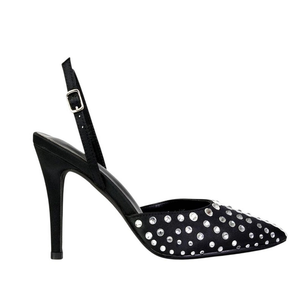 Black - Side - XY London Womens-Ladies Shelly Pointed Bridal High Heels