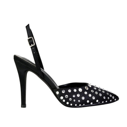 Black - Side - XY London Womens-Ladies Shelly Pointed Bridal High Heels