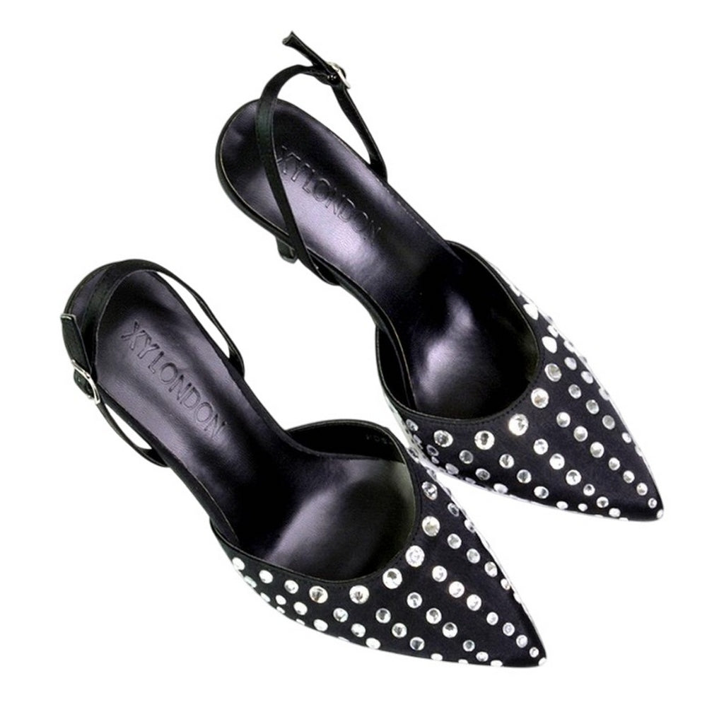 Black - Pack Shot - XY London Womens-Ladies Shelly Pointed Bridal High Heels