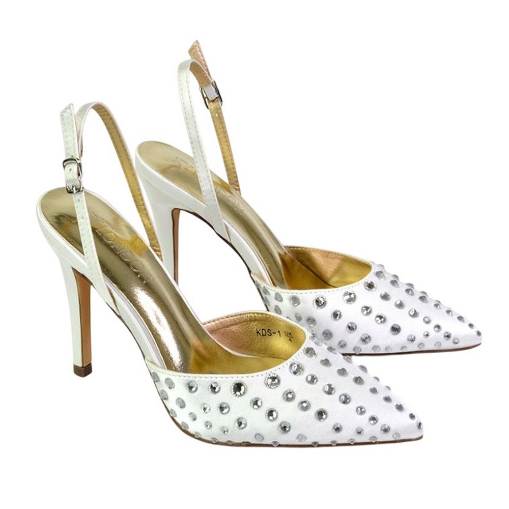 Ivory - Front - XY London Womens-Ladies Shelly Pointed Bridal High Heels