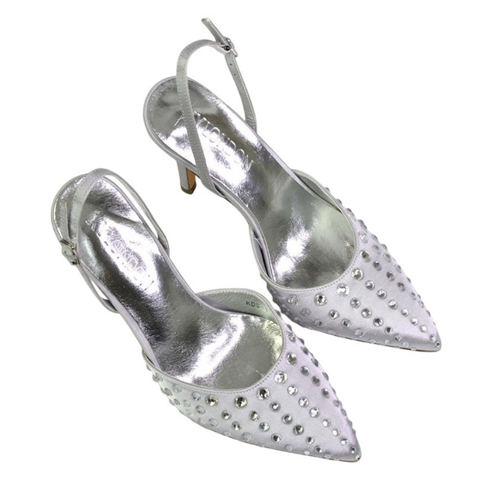 Silver - Pack Shot - XY London Womens-Ladies Shelly Pointed Bridal High Heels