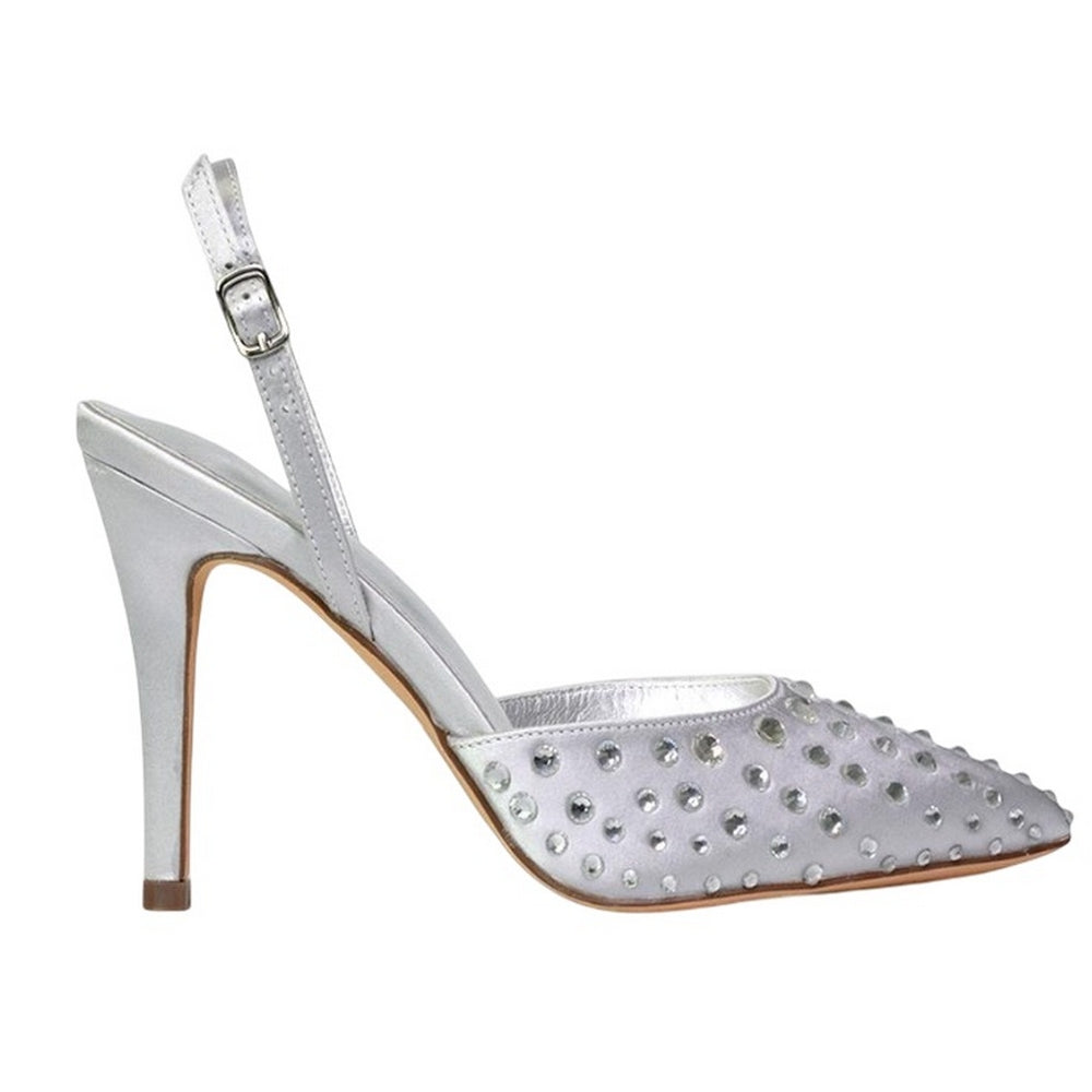 Silver - Side - XY London Womens-Ladies Shelly Pointed Bridal High Heels