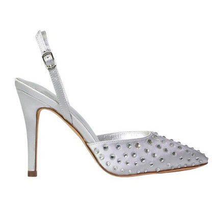 Silver - Side - XY London Womens-Ladies Shelly Pointed Bridal High Heels
