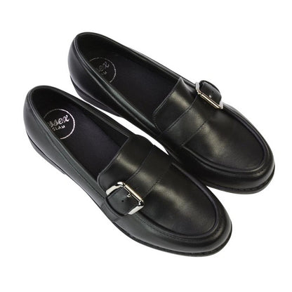 Black - Pack Shot - XY London Womens-Ladies Kali Chunky Buckle Detail Loafers