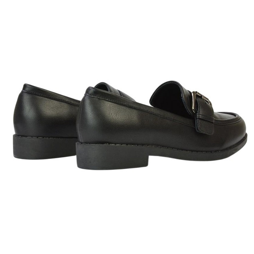 Black - Back - XY London Womens-Ladies Kali Chunky Buckle Detail Loafers
