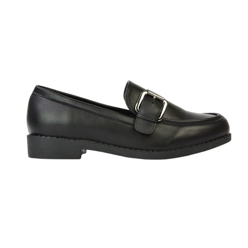 Black - Side - XY London Womens-Ladies Kali Chunky Buckle Detail Loafers