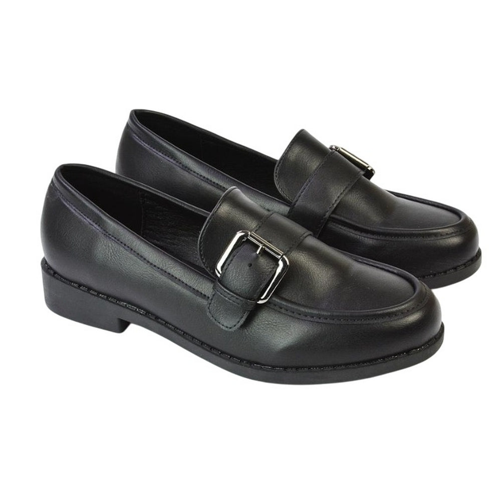 Black - Front - XY London Womens-Ladies Kali Chunky Buckle Detail Loafers