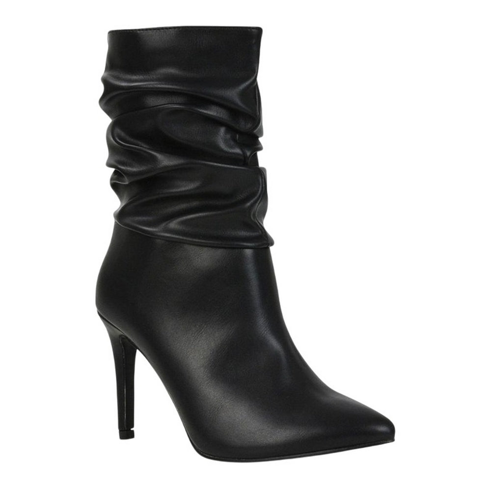 Black - Front - XY London Womens-Ladies Velma Ruched Pointed High Stiletto Heel Mid Boots