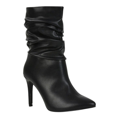 Black - Front - XY London Womens-Ladies Velma Ruched Pointed High Stiletto Heel Mid Boots