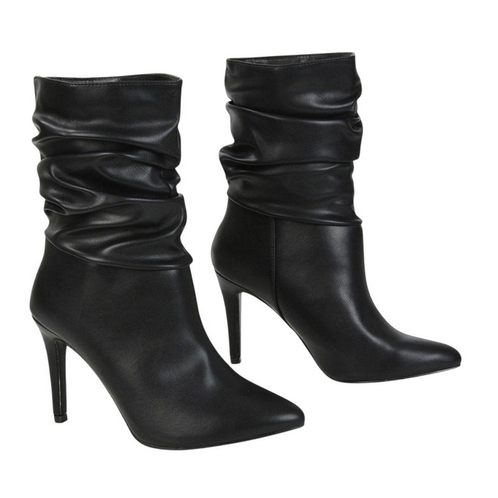 Black - Lifestyle - XY London Womens-Ladies Velma Ruched Pointed High Stiletto Heel Mid Boots