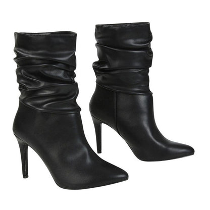 Black - Lifestyle - XY London Womens-Ladies Velma Ruched Pointed High Stiletto Heel Mid Boots
