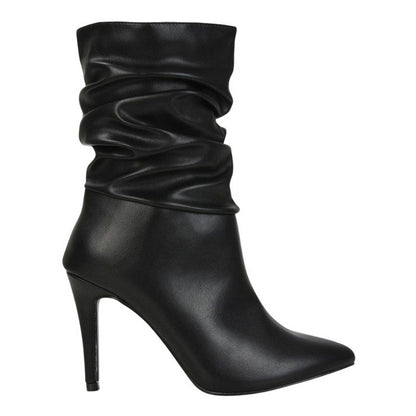 Black - Side - XY London Womens-Ladies Velma Ruched Pointed High Stiletto Heel Mid Boots