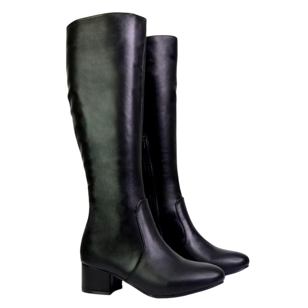 Black - Front - XY London Womens-Ladies Block Heel Zipped Knee-High Boots